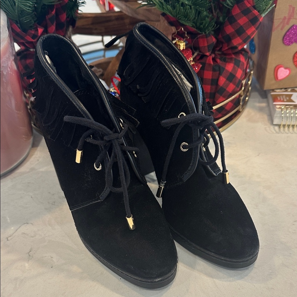 Tory Burch Black Suede Ankle Boots with Fringe